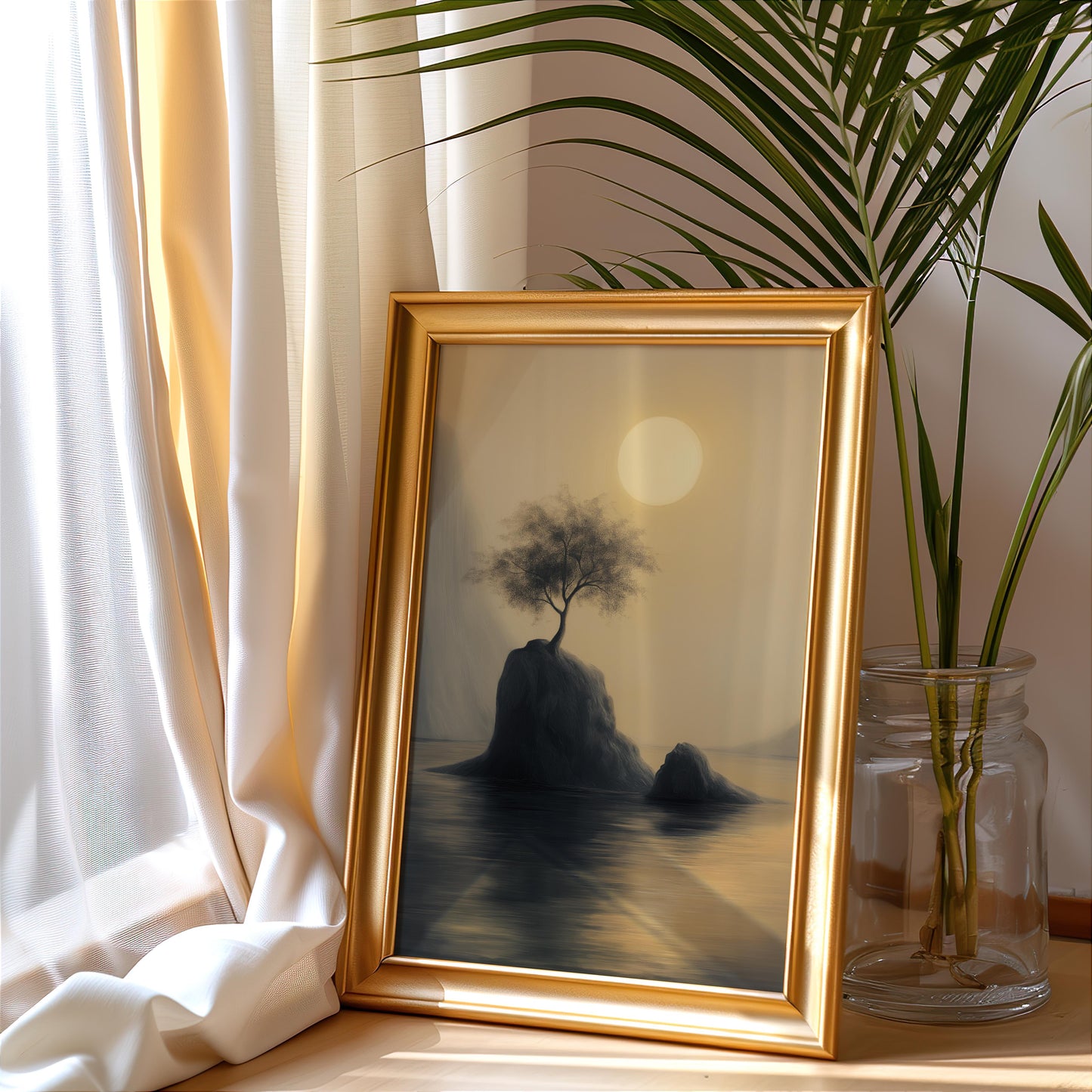 Premium Nature Poster – Golden Hour Tree Landscape Art - Digital Print