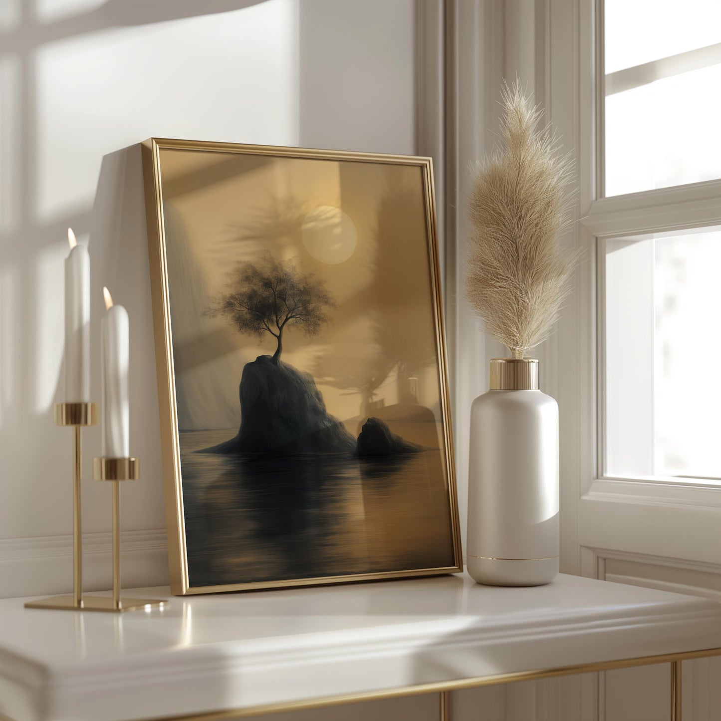 Premium Nature Poster – Golden Hour Tree Landscape Art - Digital Print