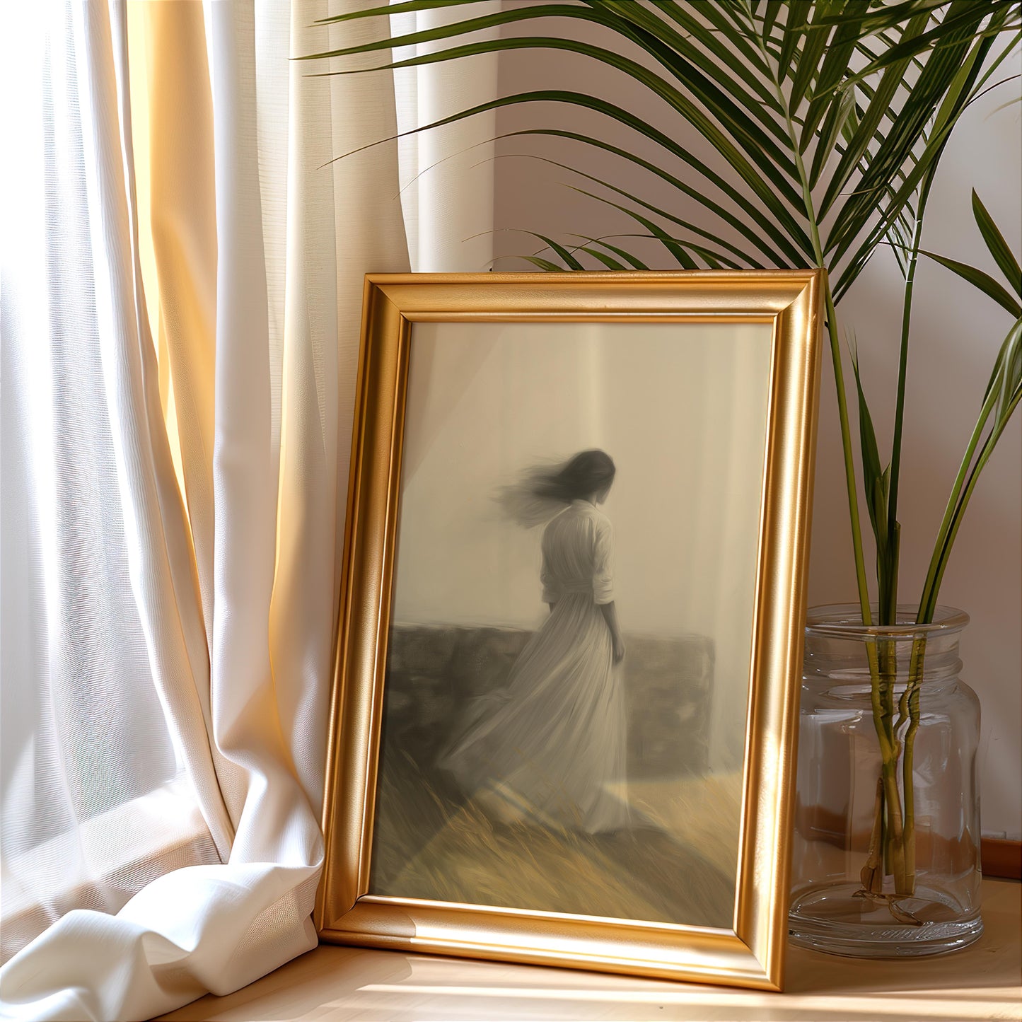 Premium Ethereal Woman Canvas – Dreamy Minimalist Wall Art - Digital Print