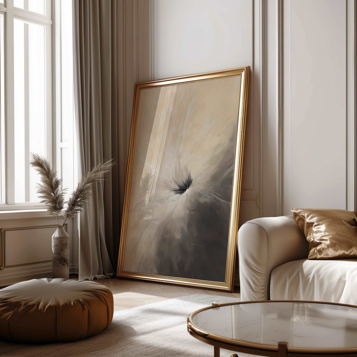 Abstract Golden Energy Swirl Poster with White Accents - Abstract Wall Art