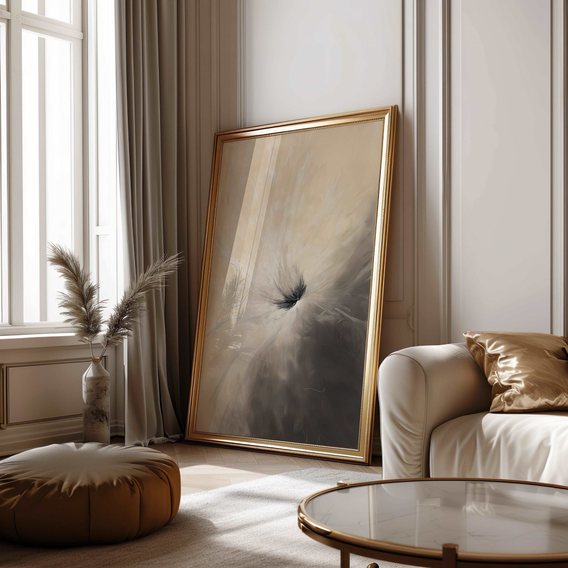 Abstract Golden Energy Swirl Poster with White Accents - Abstract Wall Art