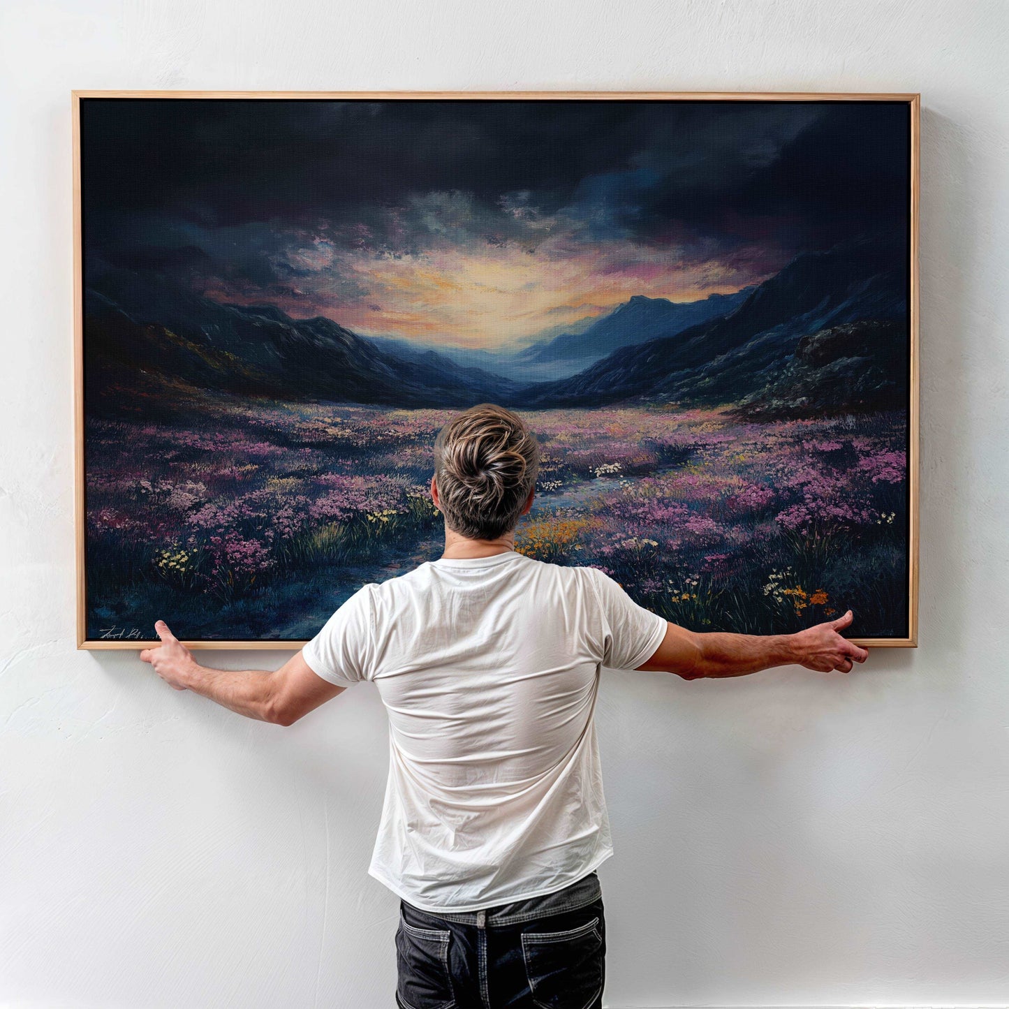 Cosmic Flower Field in Dark Aesthetic - Landscape Wall Art - Flower Poster