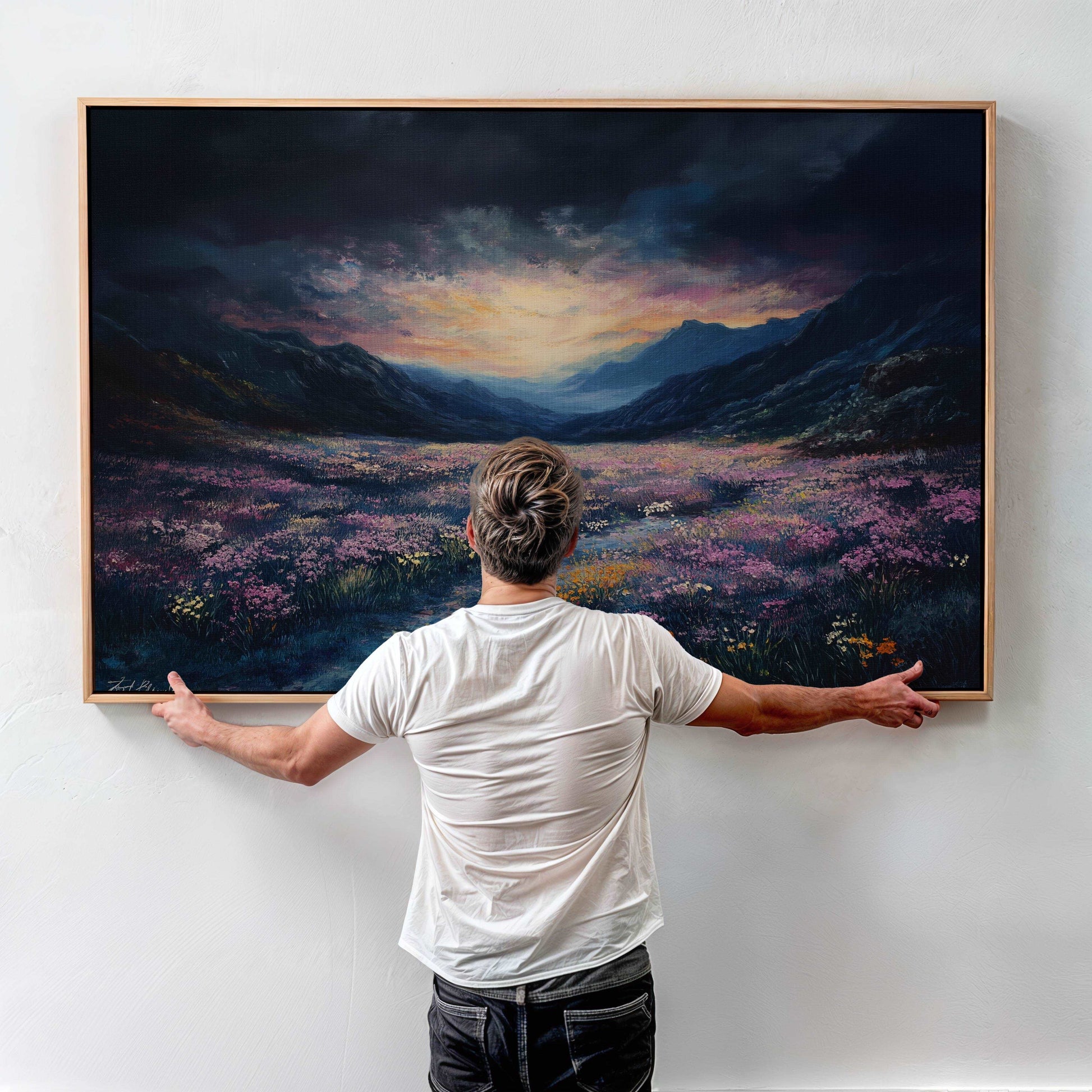 Cosmic Flower Field in Dark Aesthetic - Landscape Wall Art - Flower Poster
