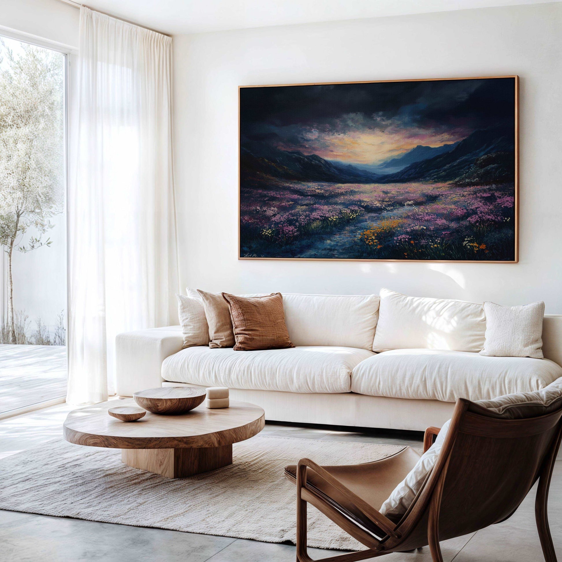 Cosmic Flower Field in Dark Aesthetic - Landscape Wall Art - Flower Poster