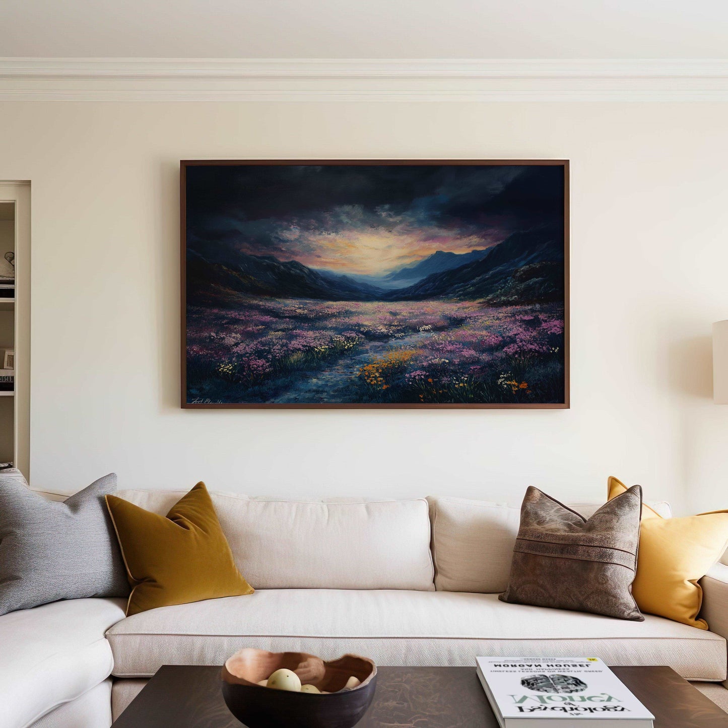 Cosmic Flower Field in Dark Aesthetic - Landscape Wall Art - Flower Poster