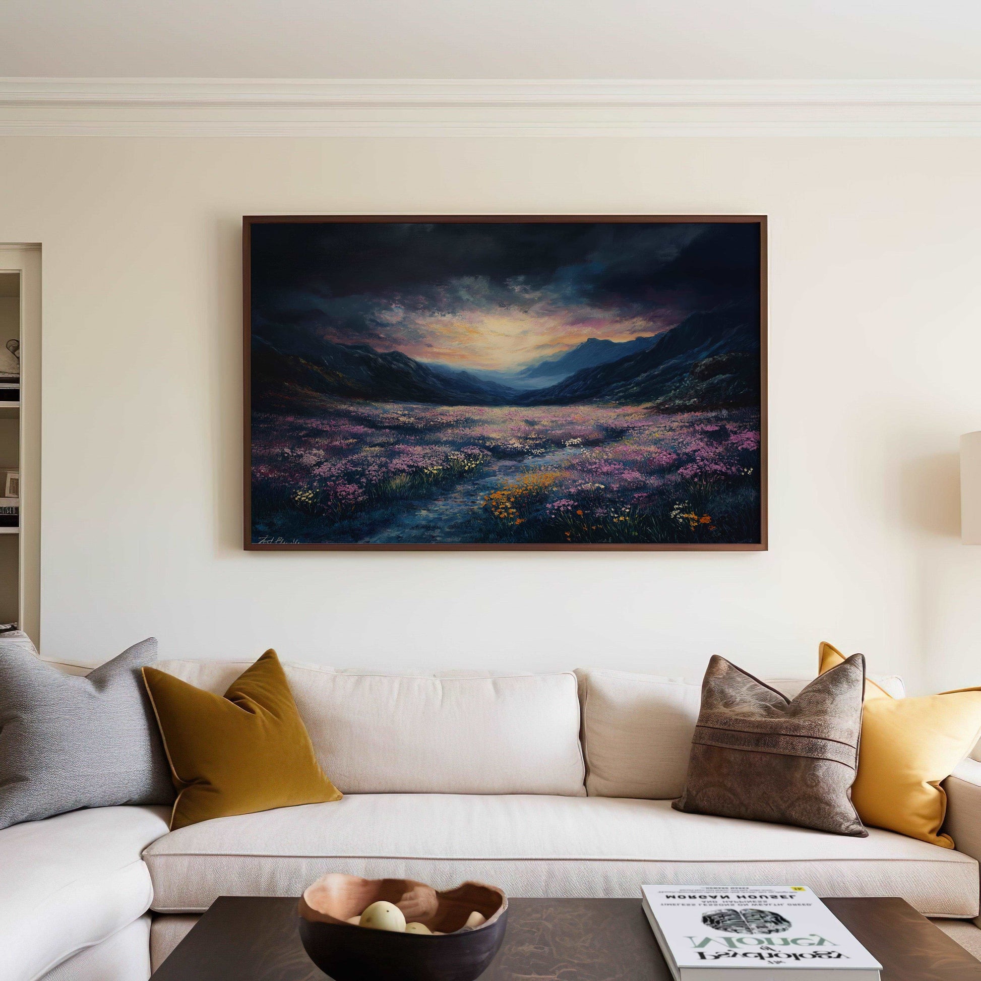 Cosmic Flower Field in Dark Aesthetic - Landscape Wall Art - Flower Poster