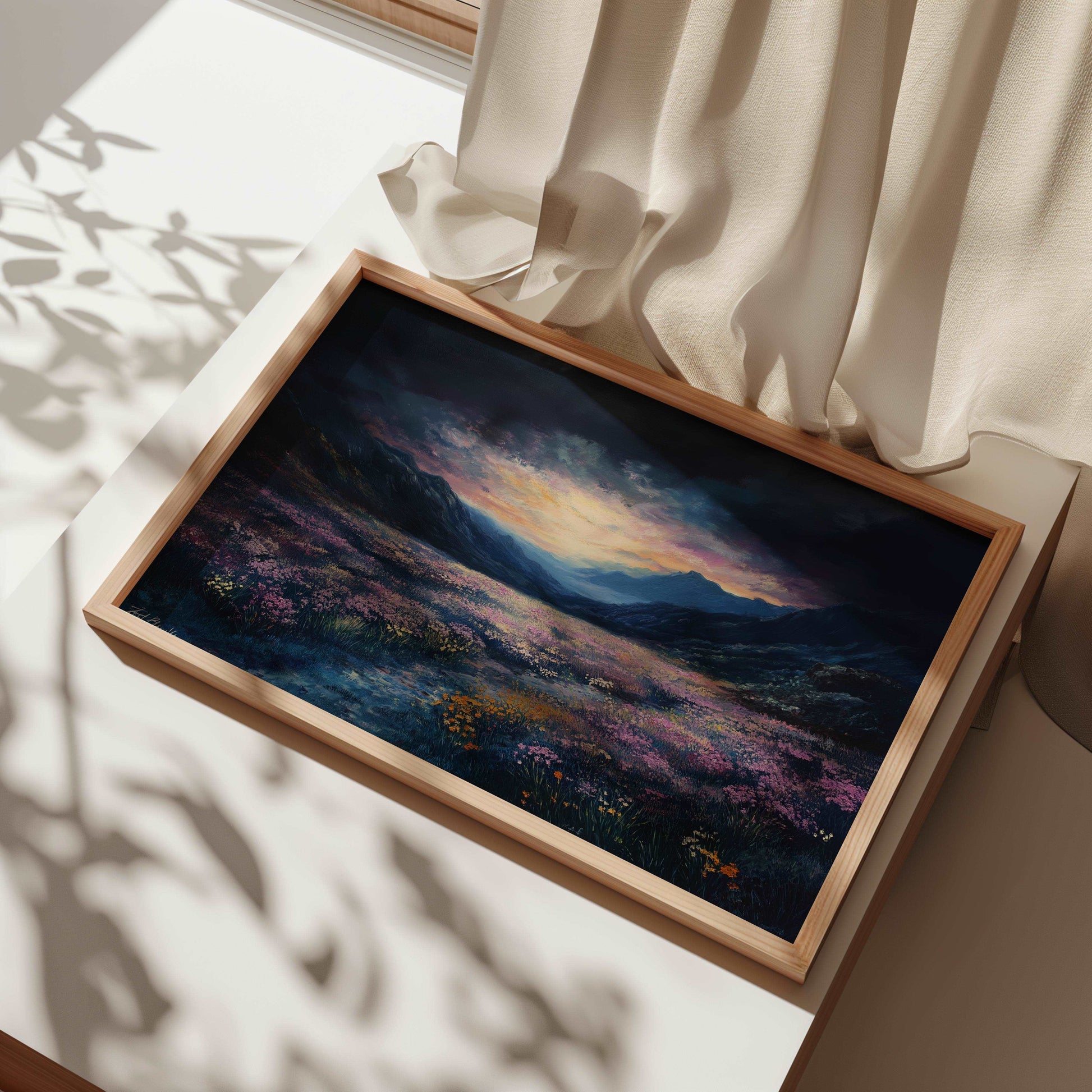 Cosmic Flower Field in Dark Aesthetic - Landscape Wall Art - Flower Poster
