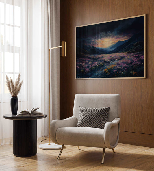 Cosmic Flower Field in Dark Aesthetic - Landscape Wall Art - Flower Poster