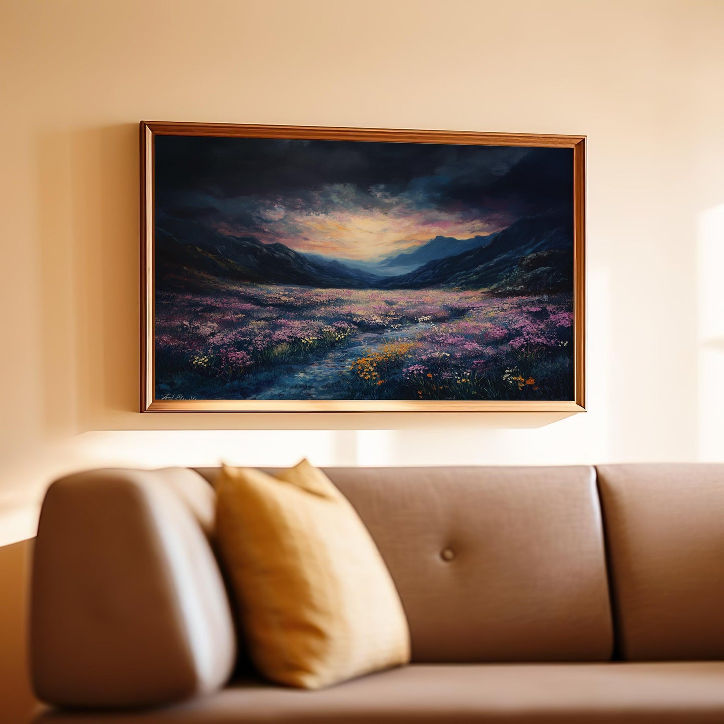 Cosmic Flower Field in Dark Aesthetic - Landscape Wall Art - Flower Poster