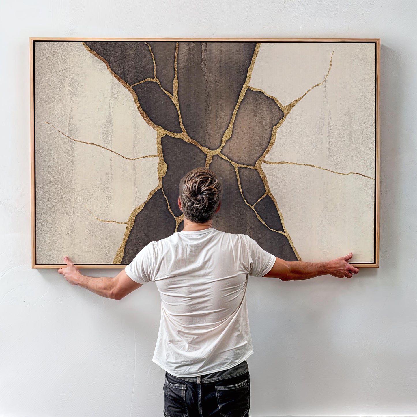 Golden Cracks Abstract Poster III - Earthy Elegance in Minimalism Wall Art