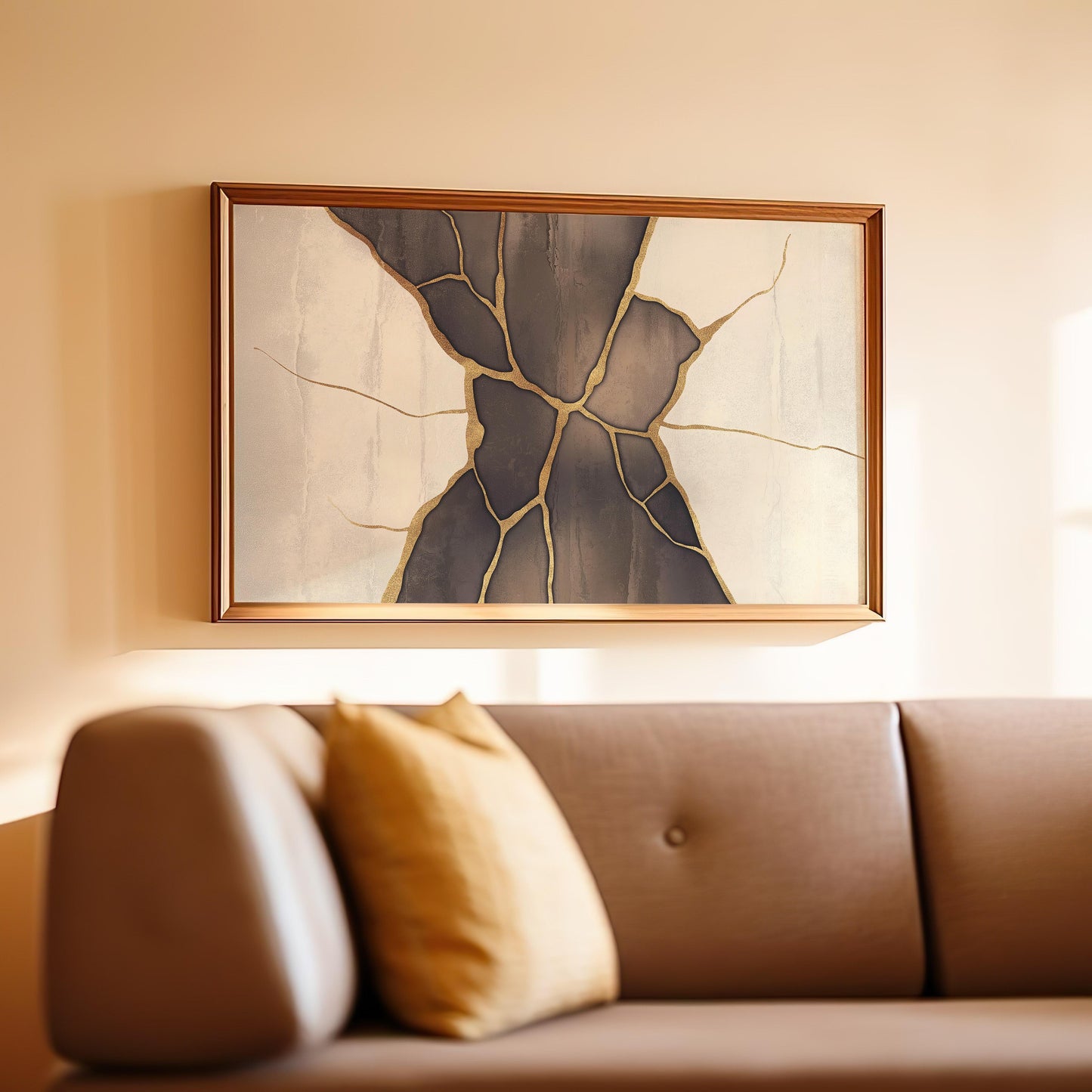 Golden Cracks Abstract Poster III - Earthy Elegance in Minimalism Wall Art