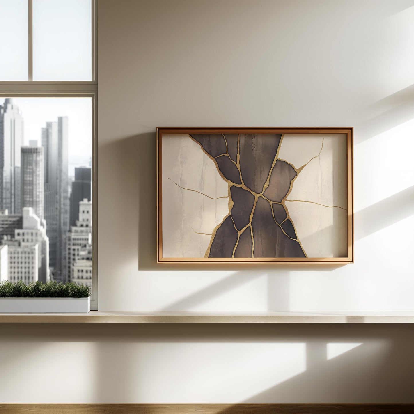 Golden Cracks Abstract Poster III - Earthy Elegance in Minimalism Wall Art