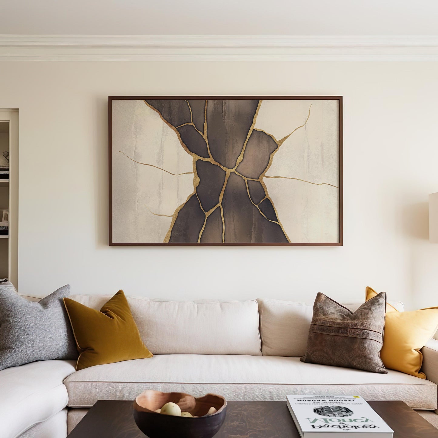 Golden Cracks Abstract Poster III - Earthy Elegance in Minimalism Wall Art