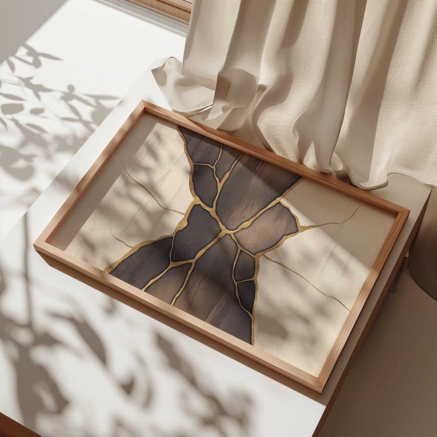 Golden Cracks Abstract Poster III - Earthy Elegance in Minimalism Wall Art