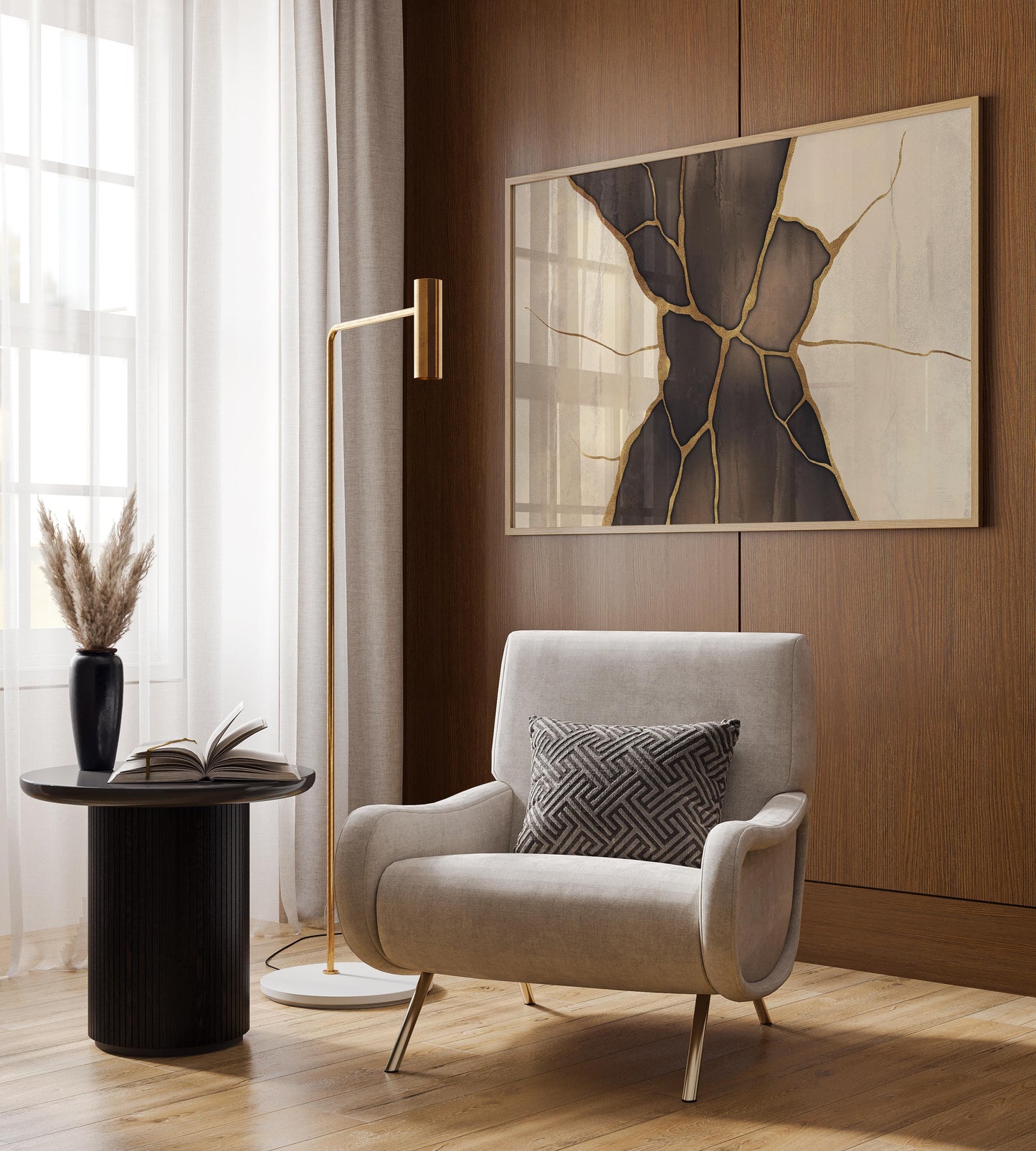 Golden Cracks Abstract Poster III - Earthy Elegance in Minimalism Wall Art
