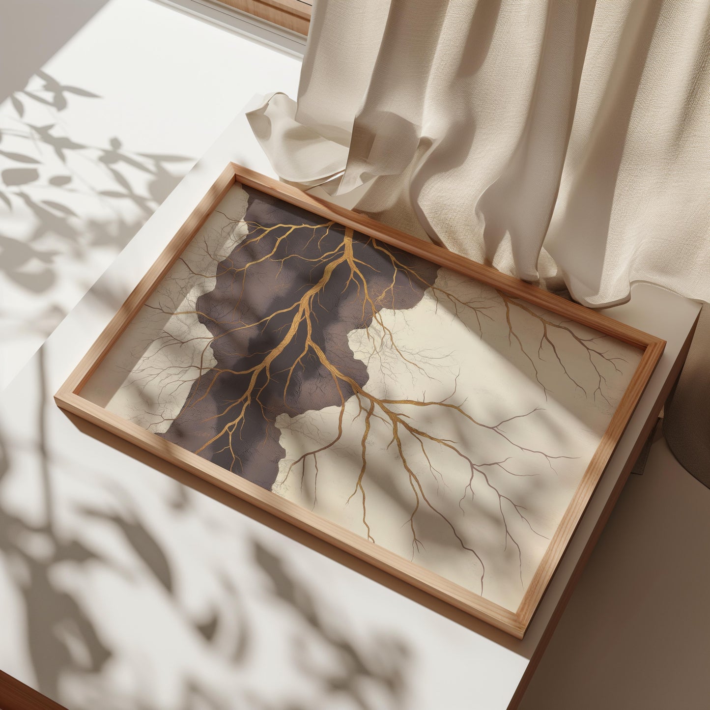 Golden Cracks Abstract Poster II - Earthy Elegance in Minimalism Wall Art