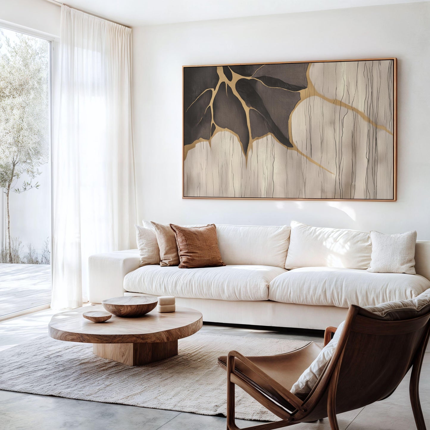 Golden Cracks Abstract Poster I - Earthy Elegance in Minimalism Wall Art