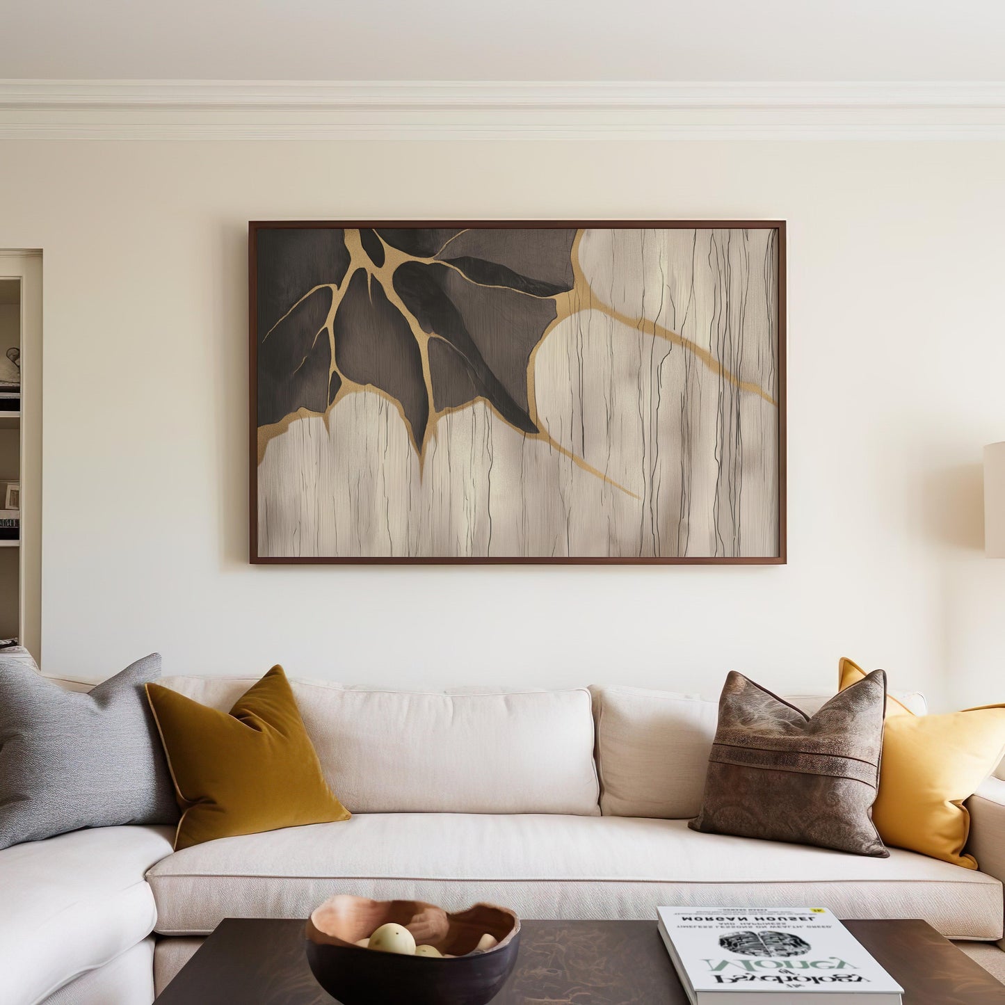 Golden Cracks Abstract Poster I - Earthy Elegance in Minimalism Wall Art