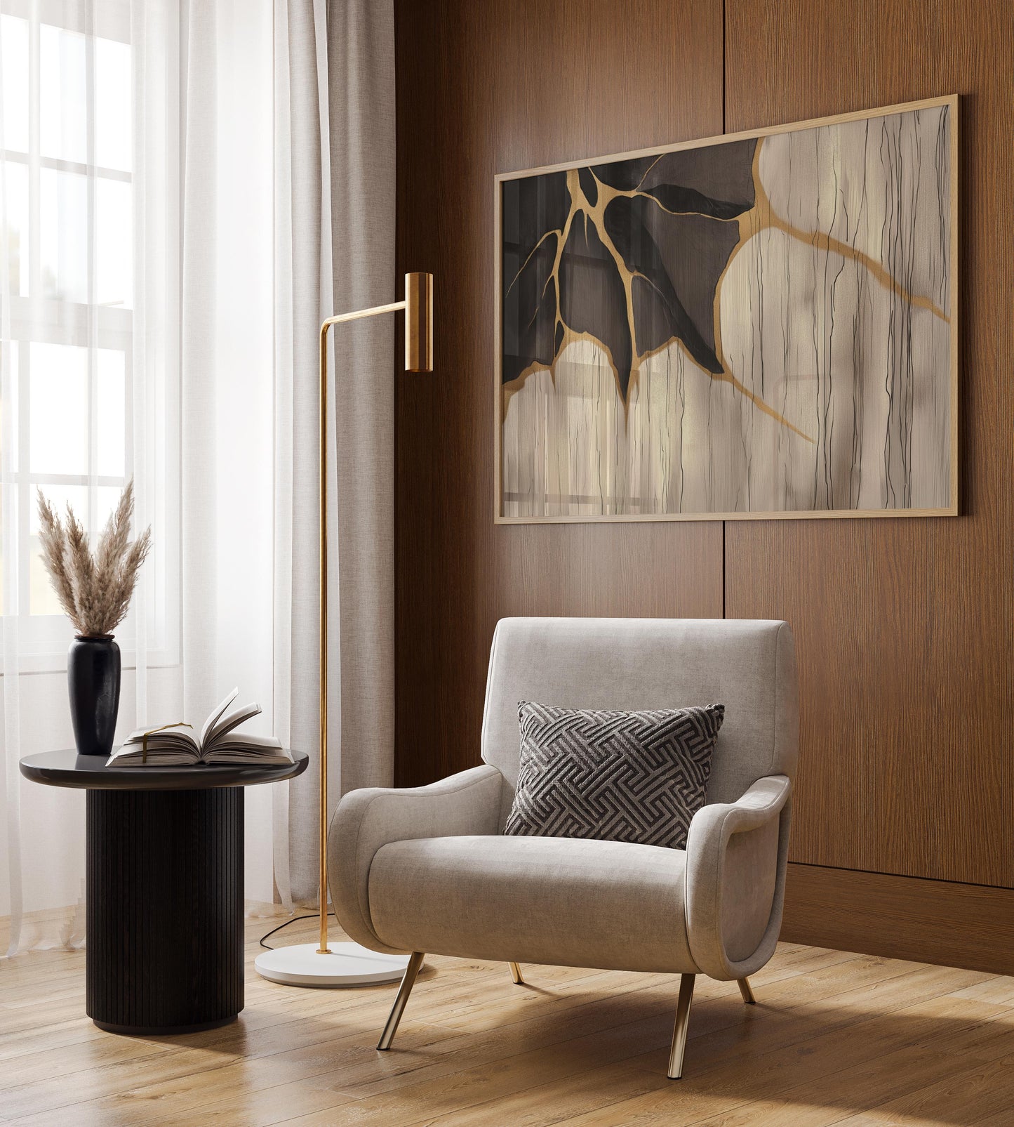 Golden Cracks Abstract Poster I - Earthy Elegance in Minimalism Wall Art