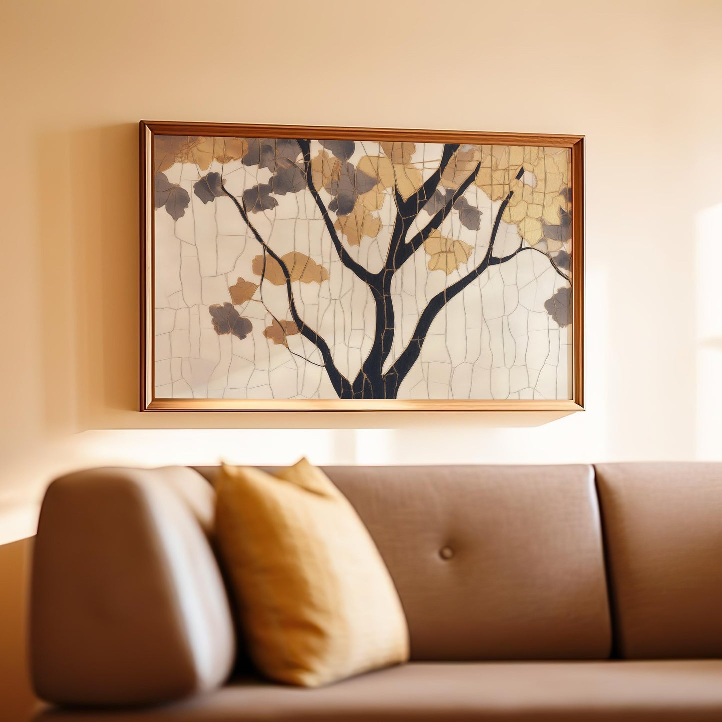 Golden Mosaic Tree Poster - Timeless Elegance Wall Art - Digital Print