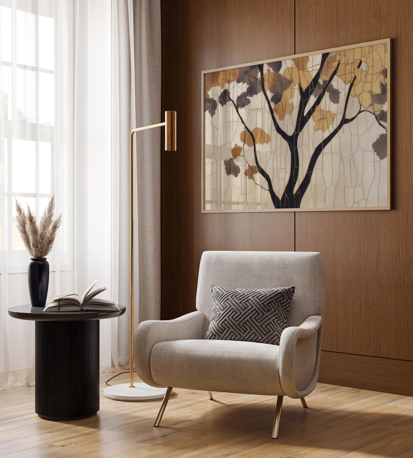 Golden Mosaic Tree Poster - Timeless Elegance Wall Art - Digital Print