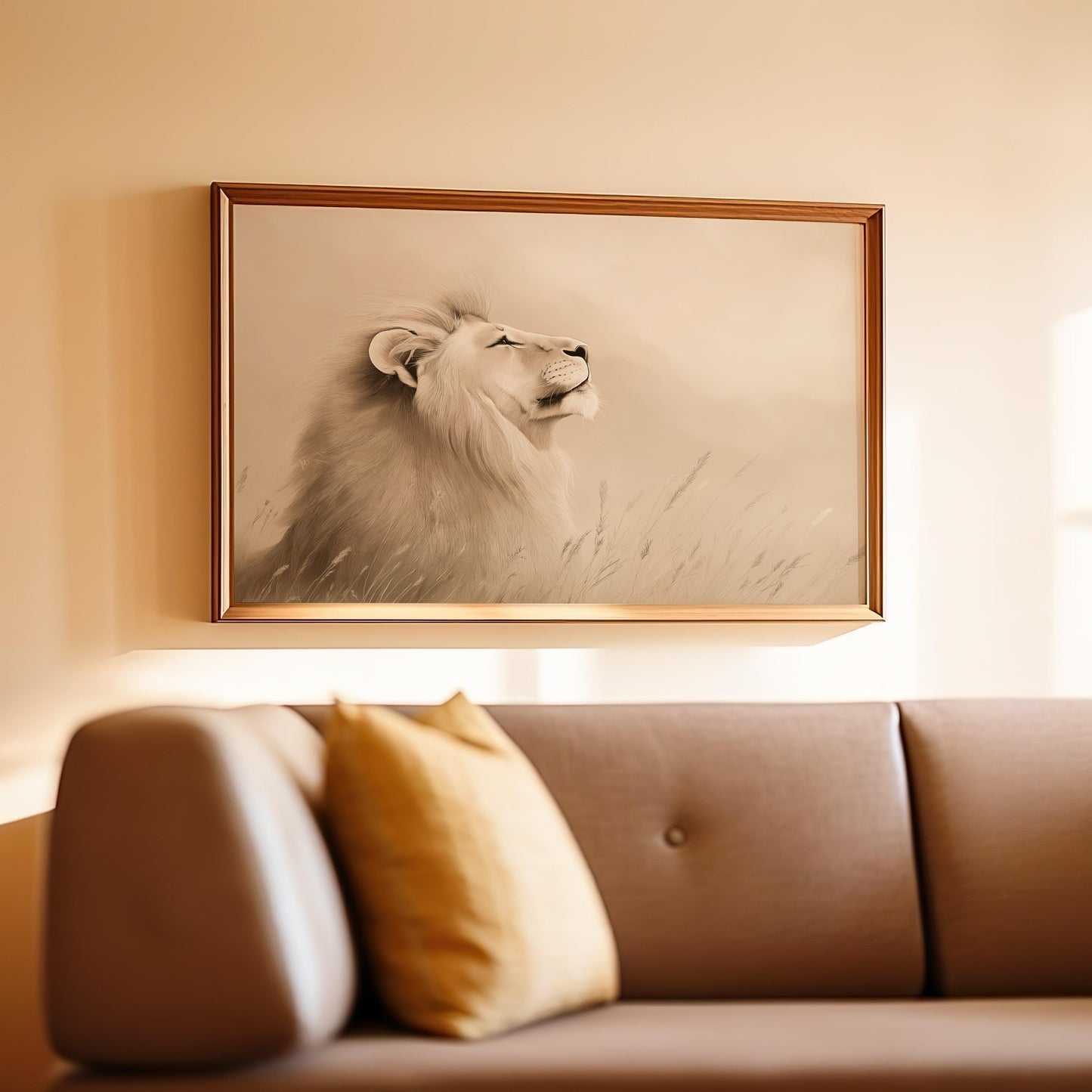 Majestic Lion in the Golden Savanna Poster - Animal Wall Art
