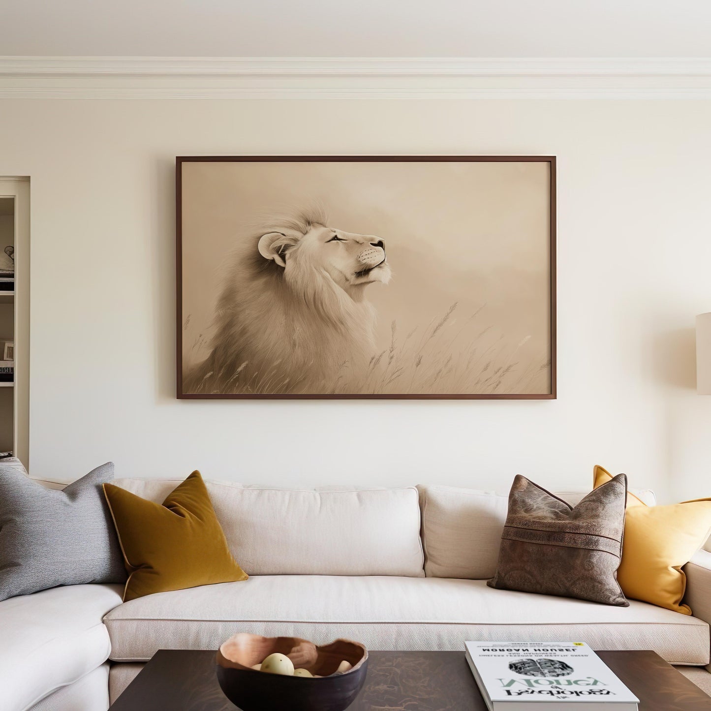 Majestic Lion in the Golden Savanna Poster - Animal Wall Art