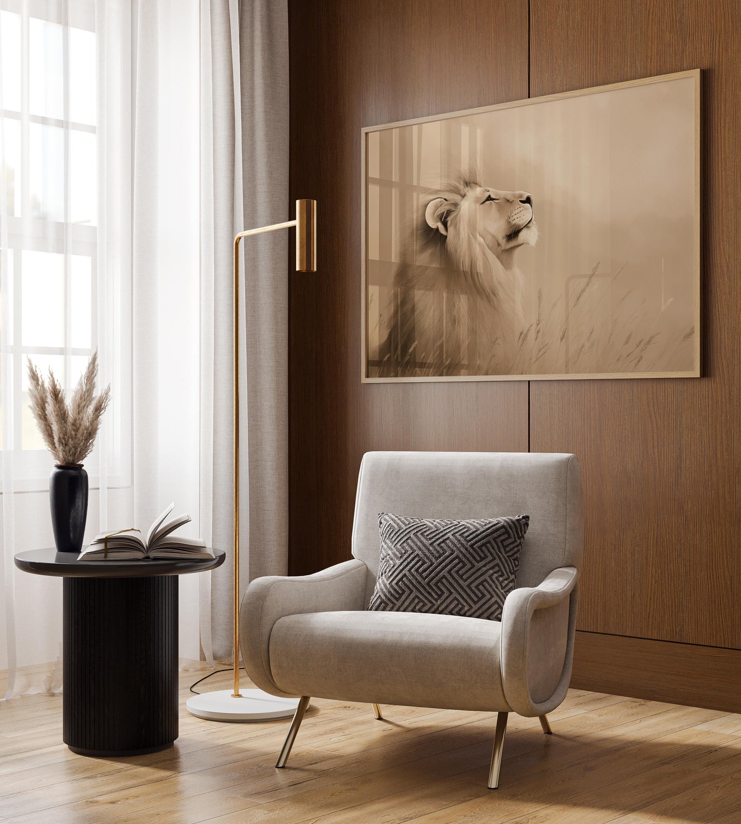 Majestic Lion in the Golden Savanna Poster - Animal Wall Art