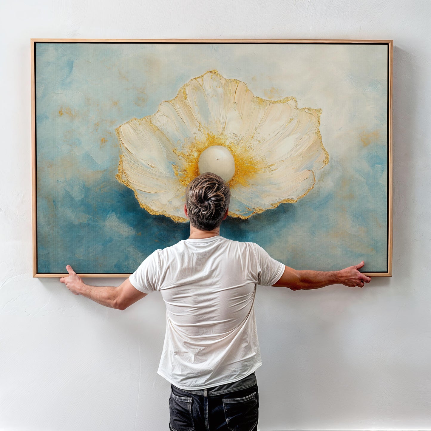 Sea Pearl Oil Painting with Golden Highlights Wall Art Poster