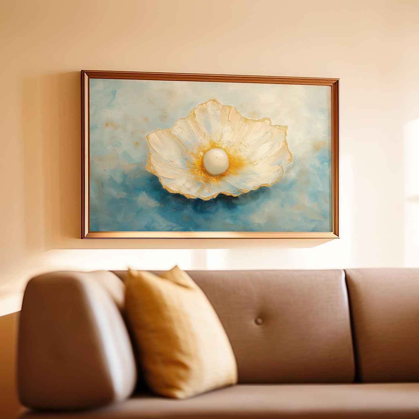 Sea Pearl Oil Painting with Golden Highlights Wall Art Poster
