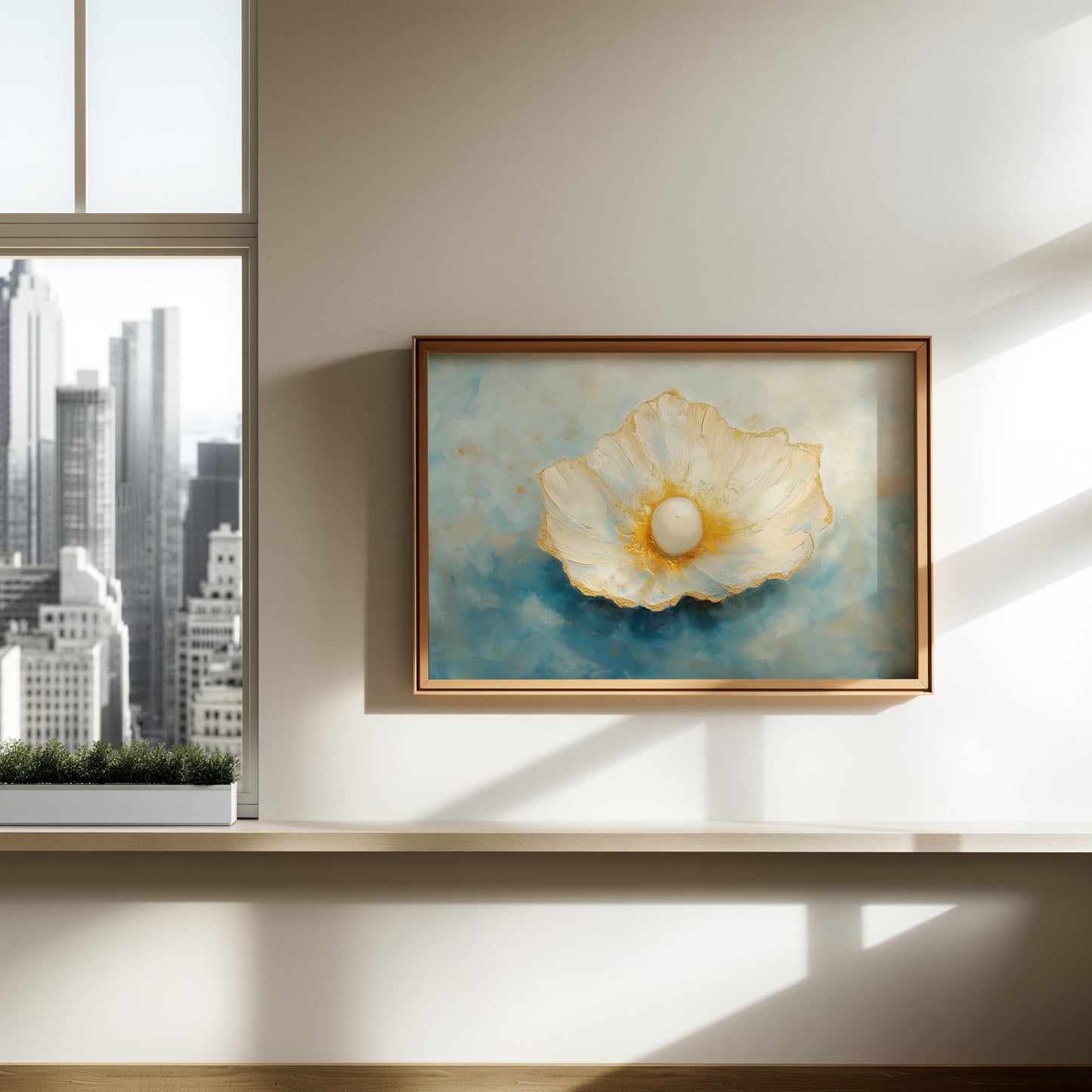 Sea Pearl Oil Painting with Golden Highlights Wall Art Poster