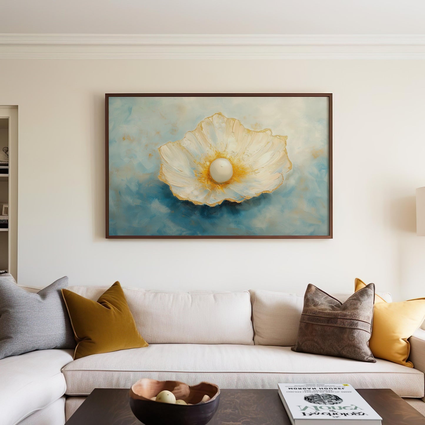 Sea Pearl Oil Painting with Golden Highlights Wall Art Poster