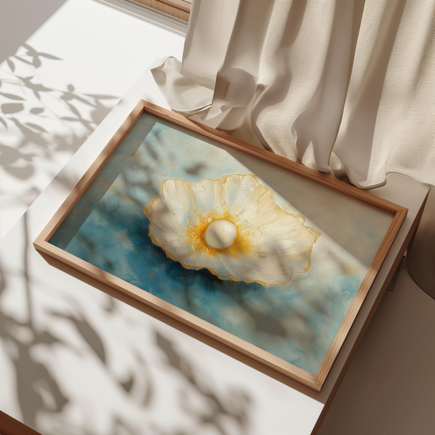 Sea Pearl Oil Painting with Golden Highlights Wall Art Poster