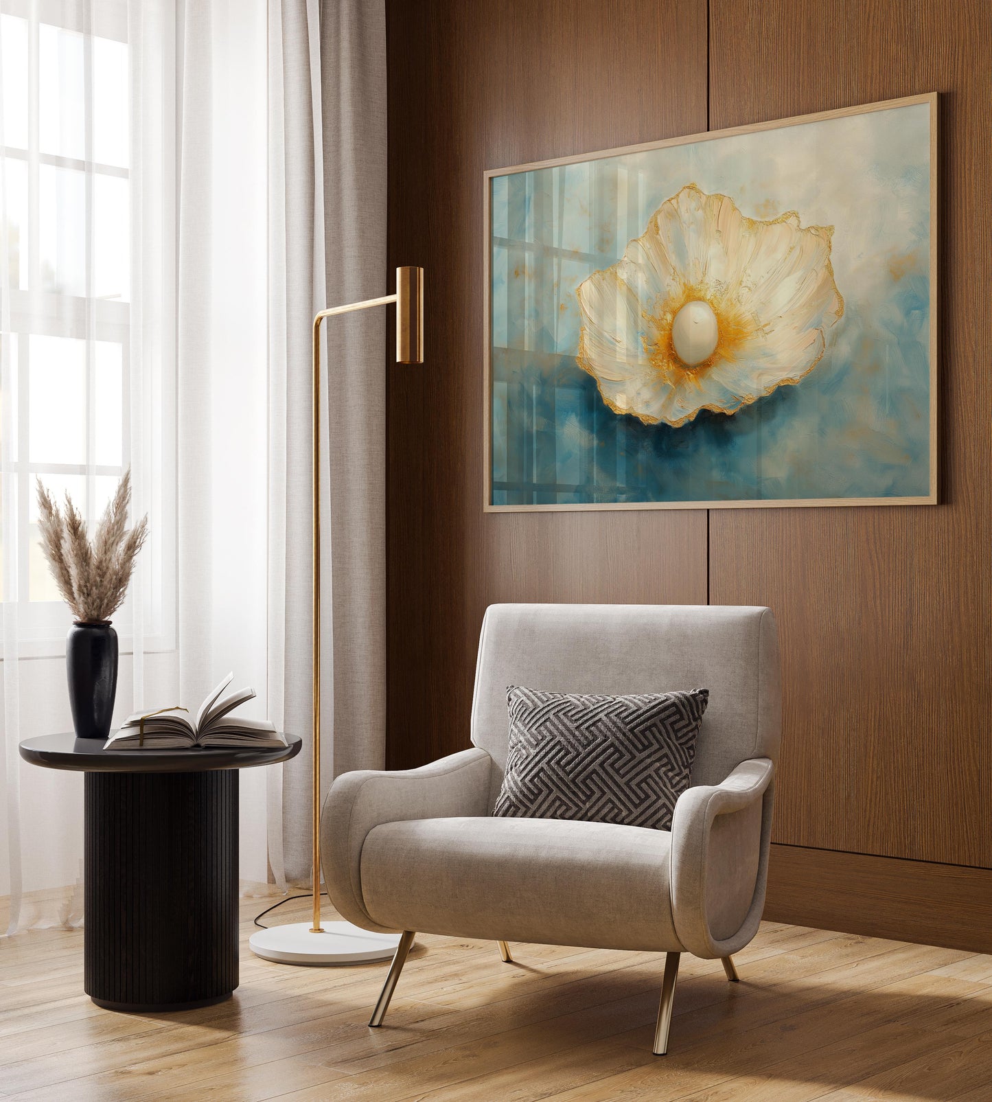 Sea Pearl Oil Painting with Golden Highlights Wall Art Poster